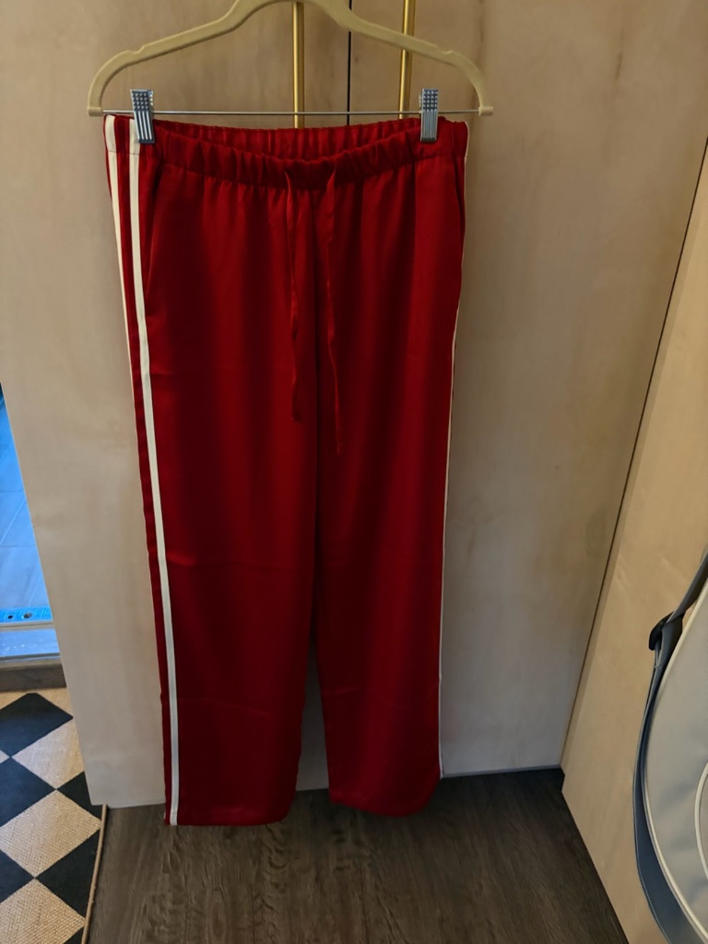 GAP Red Silk Track Pants with White Side Stripes